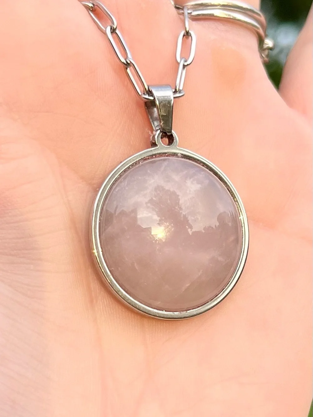 Unusual mauve Rose Quartz Pendant Necklace - Pink Gemstone handmade